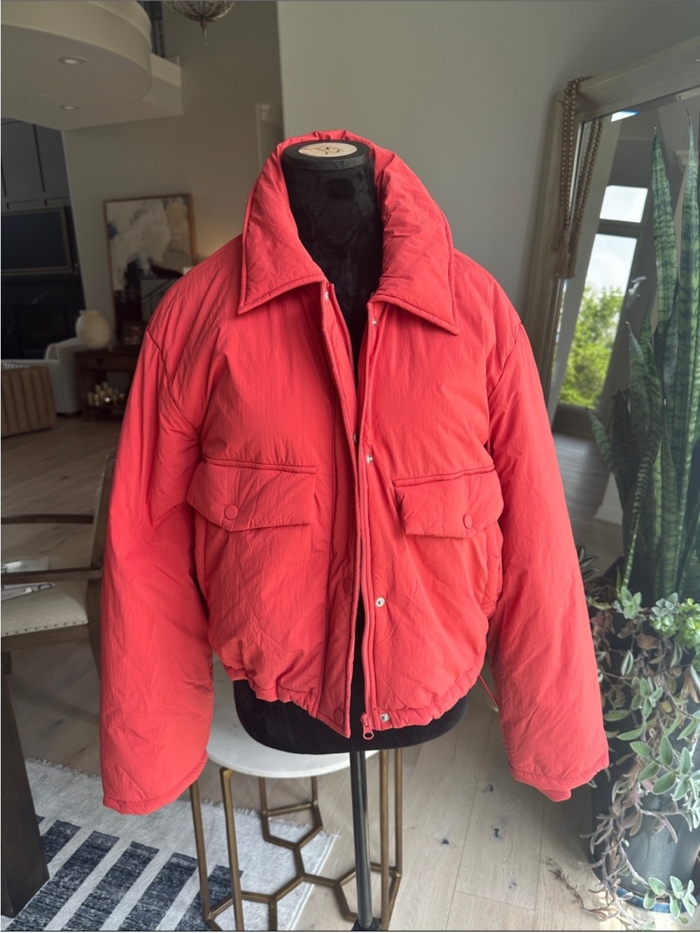Blank NYC Cropped Coral Red Women Short Puffer Jacket